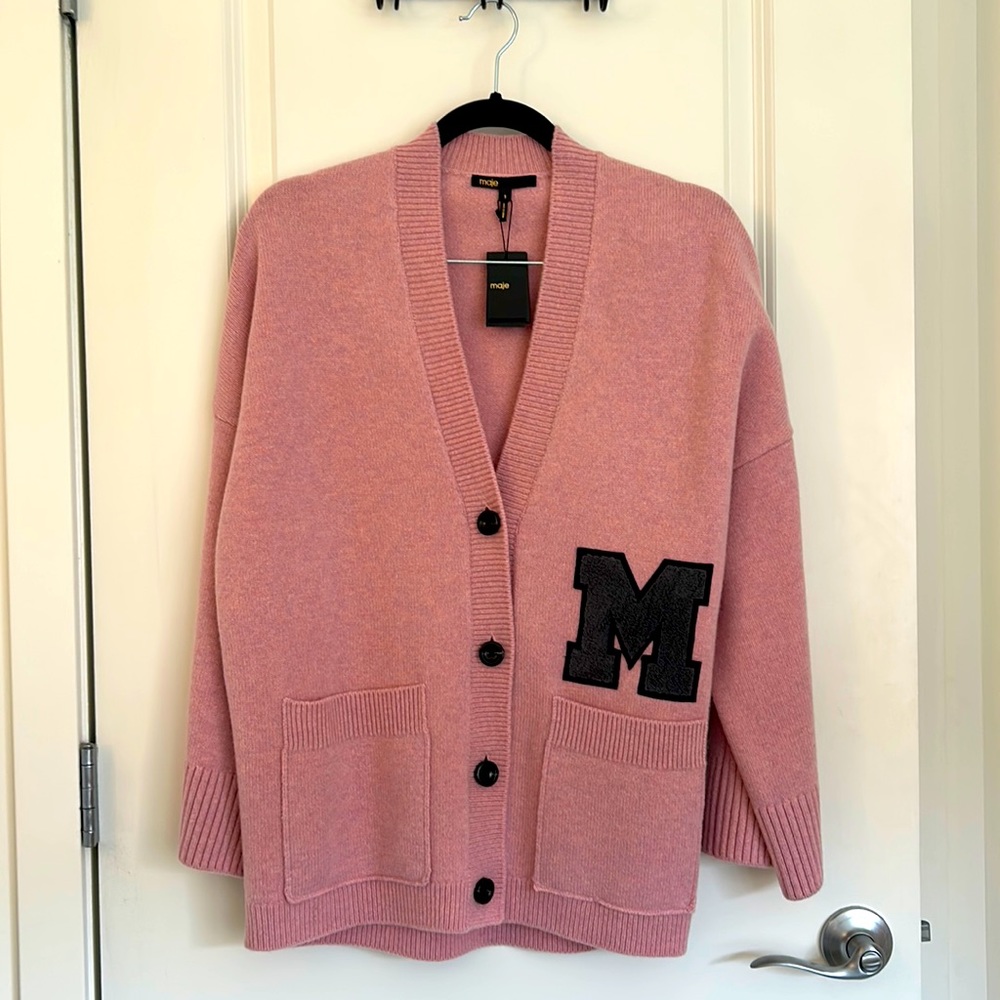 Maje Oversized Pink Letter Sweater